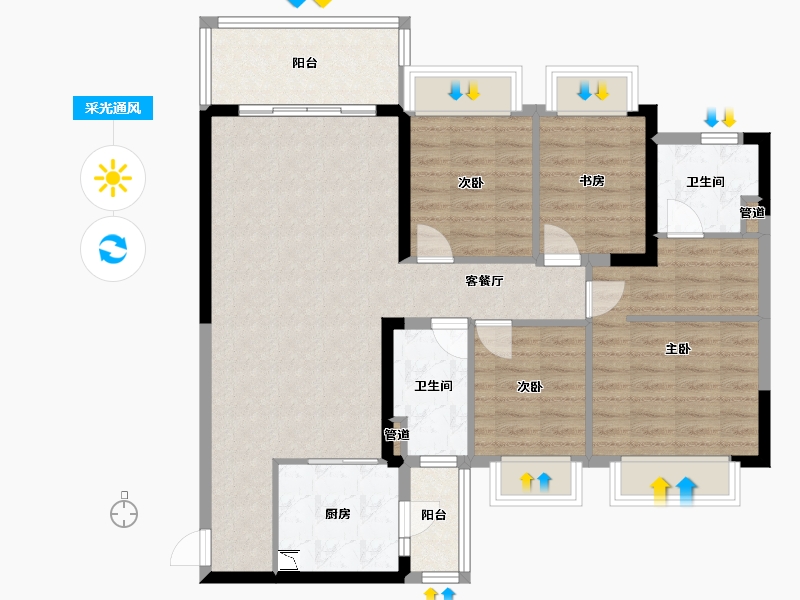 四川省-成都市-恒大翡翠龙庭(3,B地块12,B地块13)号楼131m²-100.53-户型库-采光通风