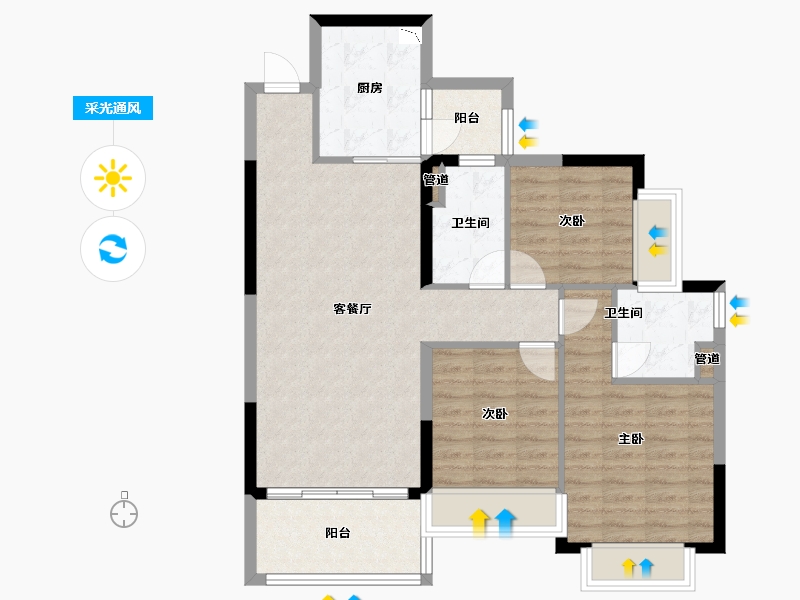 四川省-成都市-恒大翡翠龙庭6号楼108m²-86.39-户型库-采光通风