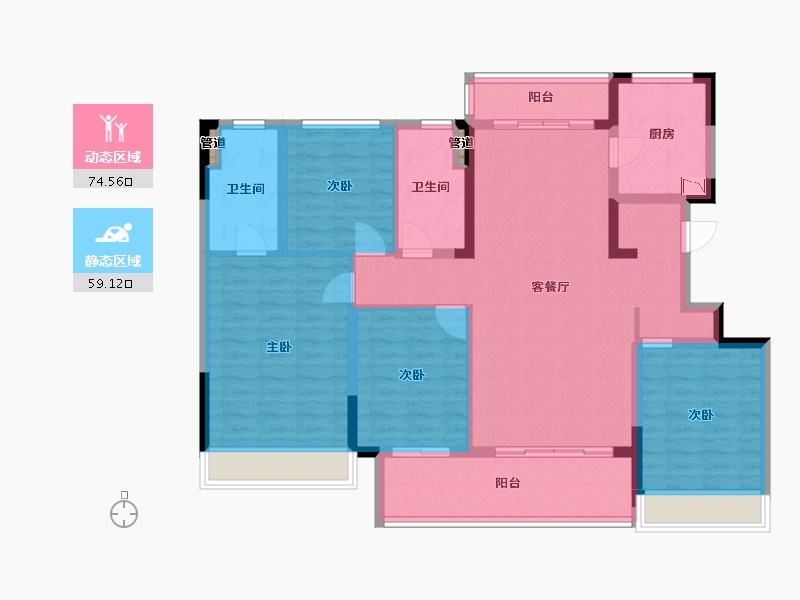 四川省-成都市-华润置地理想之城(13,14,17)号楼144m²-120.34-户型库-动静分区