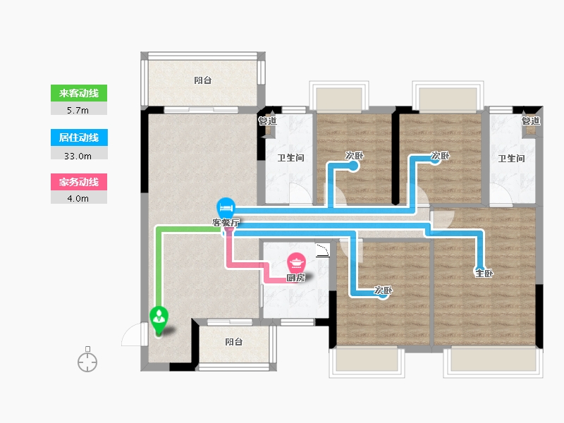 四川省-成都市-华润置地理想之城3号楼135m²-101.30-户型库-动静线