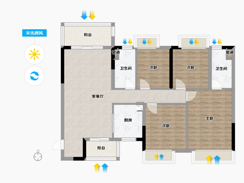 四川省-成都市-华润置地理想之城3号楼135m²-101.30-户型库-采光通风