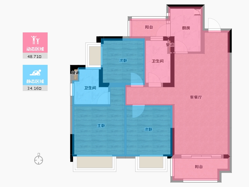 四川省-成都市-佳兆业金域都荟5号楼,6号楼96m²-72.99-户型库-动静分区