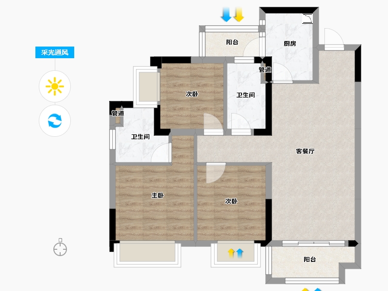 四川省-成都市-佳兆业金域都荟5号楼,6号楼96m²-72.99-户型库-采光通风