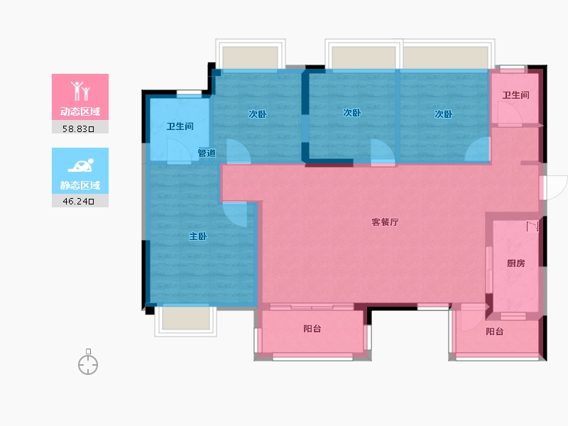 四川省-成都市-佳兆业金域都荟5号楼,6号楼122m²-94.19-户型库-动静分区