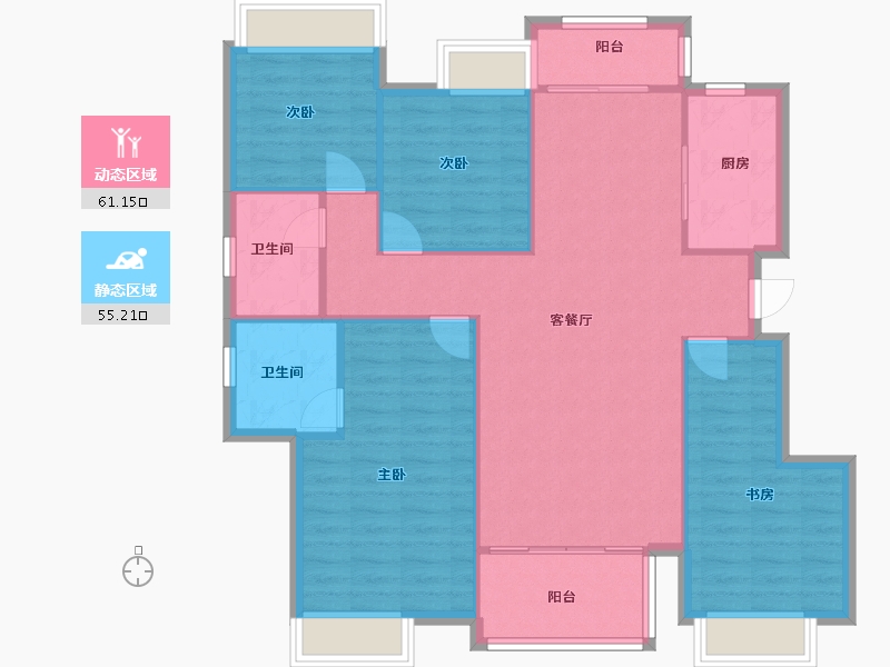 四川省-成都市-佳兆业金域都荟A1户型133m²-106.41-户型库-动静分区