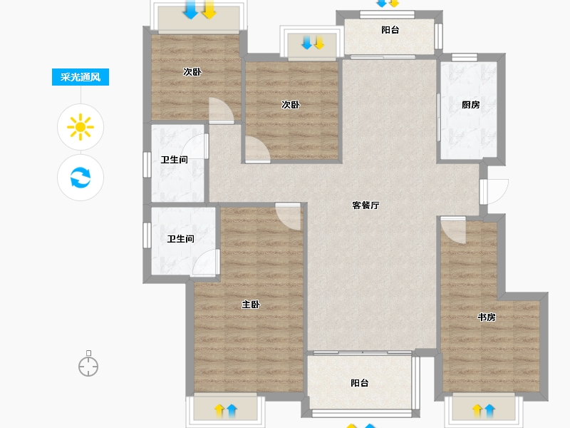 四川省-成都市-佳兆业金域都荟A1户型133m²-106.41-户型库-采光通风