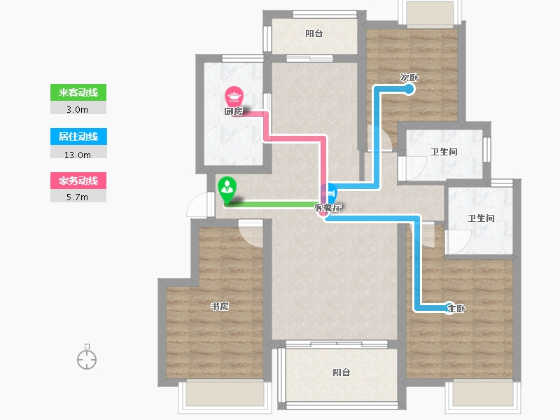 四川省-成都市-佳兆业金域都荟A2户型116m²-92.80-户型库-动静线