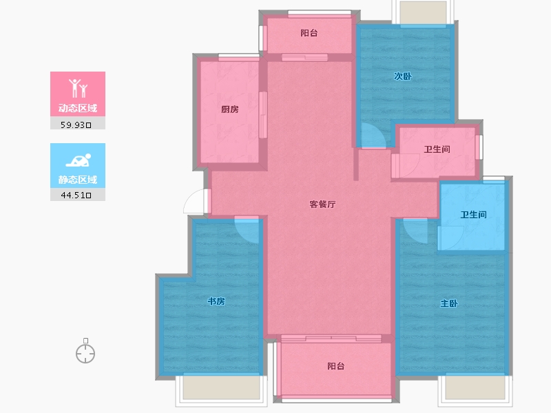 四川省-成都市-佳兆业金域都荟A2户型116m²-92.80-户型库-动静分区