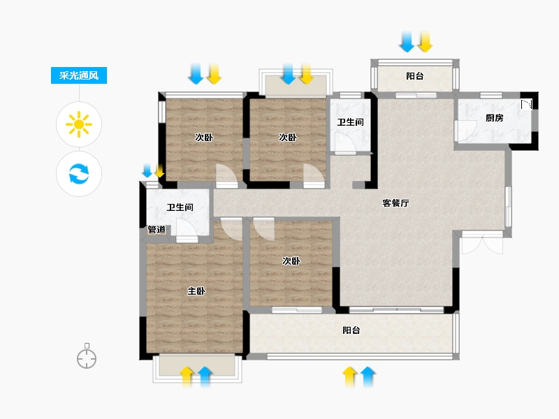 四川省-成都市-金誉兰庭(1,二期1,2,二期2)号楼129m²-110.33-户型库-采光通风