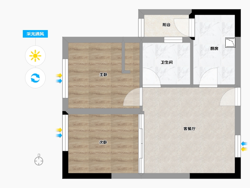 四川省-成都市-银河谷A6户型56㎡-43.57-户型库-采光通风