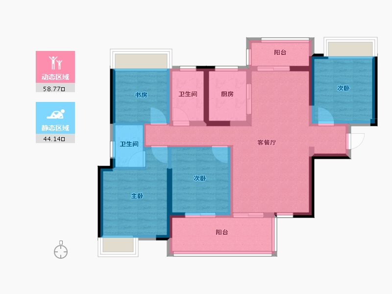 四川省-成都市-置信丽都府Ａ户型125㎡-90.85-户型库-动静分区