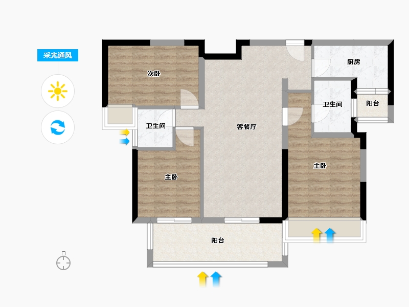 四川省-成都市-置信丽都府B户型113㎡-83.53-户型库-采光通风