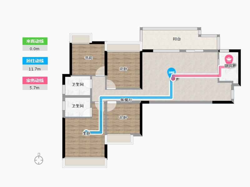 四川省-成都市-置信丽都府Ｄ户型123㎡-93.85-户型库-动静线