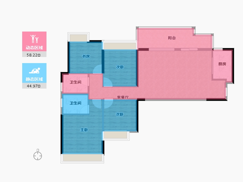 四川省-成都市-置信丽都府Ｄ户型123㎡-93.85-户型库-动静分区