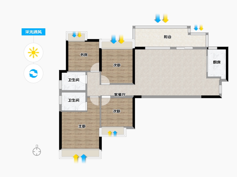 四川省-成都市-置信丽都府Ｄ户型123㎡-93.85-户型库-采光通风