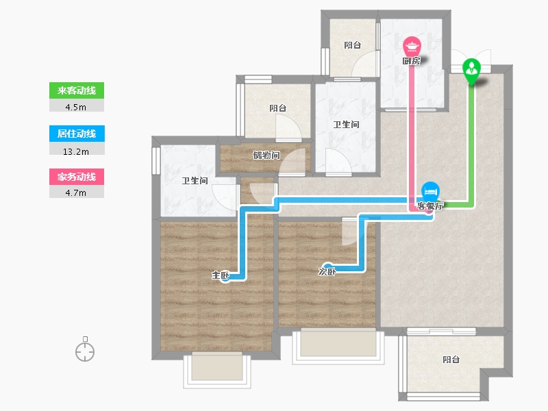 四川省-成都市-君悦濠庭C2户型98m²-78.62-户型库-动静线