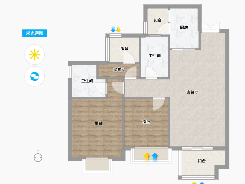 四川省-成都市-君悦濠庭C2户型98m²-78.62-户型库-采光通风