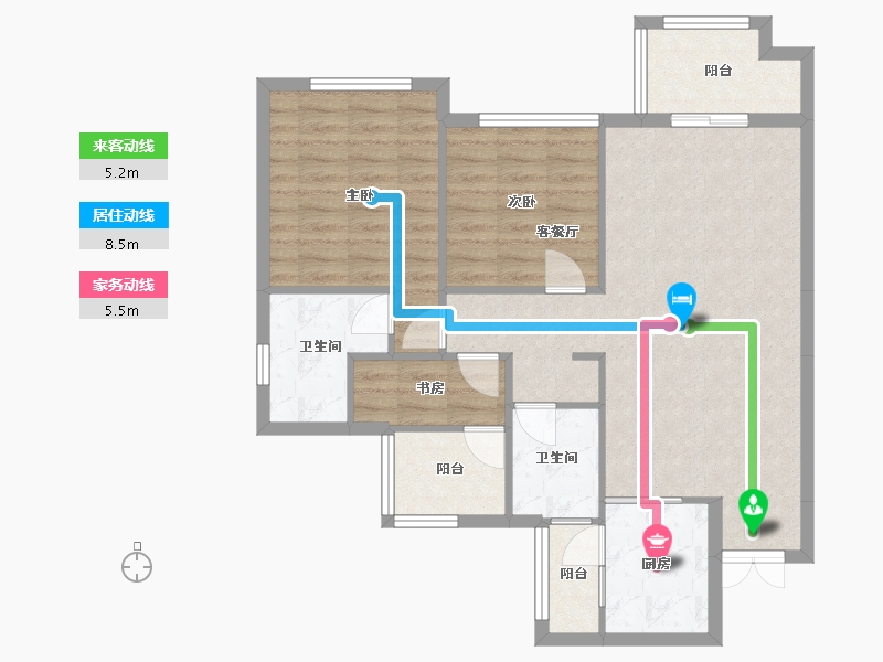 四川省-成都市-君悦濠庭C3户型108m²-86.31-户型库-动静线