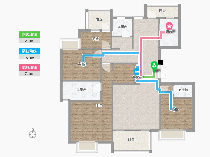 四川省-成都市-君悦濠庭D1户型142m²-113.98-户型库-动静线