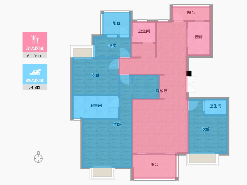 四川省-成都市-君悦濠庭D1户型142m²-113.98-户型库-动静分区