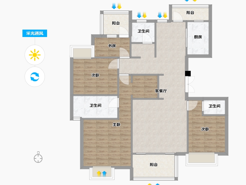 四川省-成都市-君悦濠庭D1户型142m²-113.98-户型库-采光通风