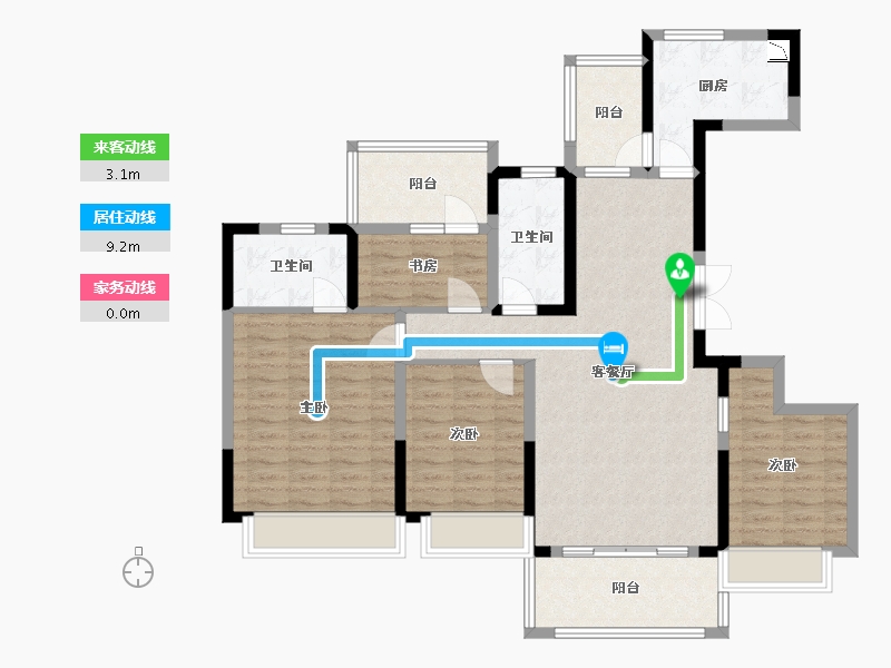 四川省-成都市-君悦濠庭D2户型142m²-109.90-户型库-动静线