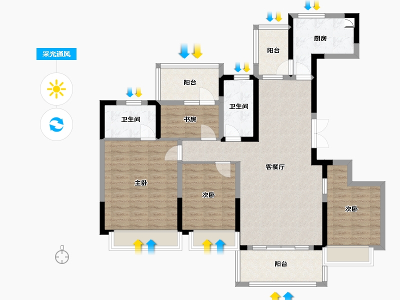 四川省-成都市-君悦濠庭D2户型142m²-109.90-户型库-采光通风