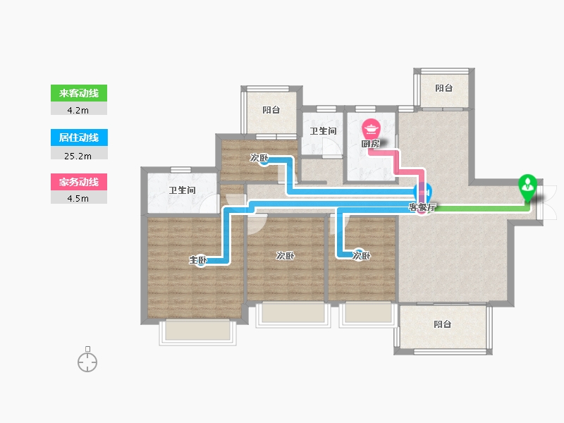 四川省-成都市-君悦濠庭D3户型128m²-104.75-户型库-动静线