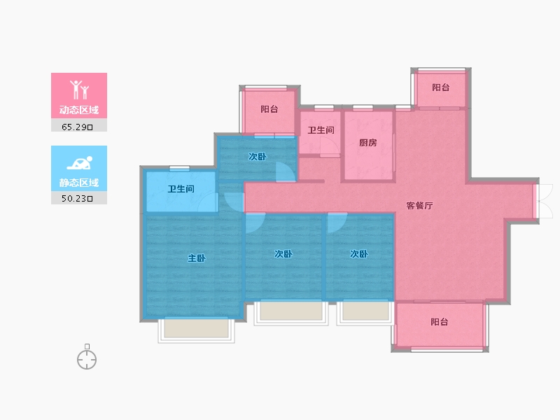 四川省-成都市-君悦濠庭D3户型128m²-104.75-户型库-动静分区