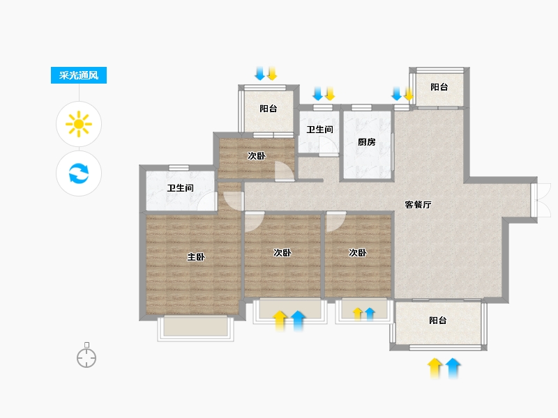 四川省-成都市-君悦濠庭D3户型128m²-104.75-户型库-采光通风