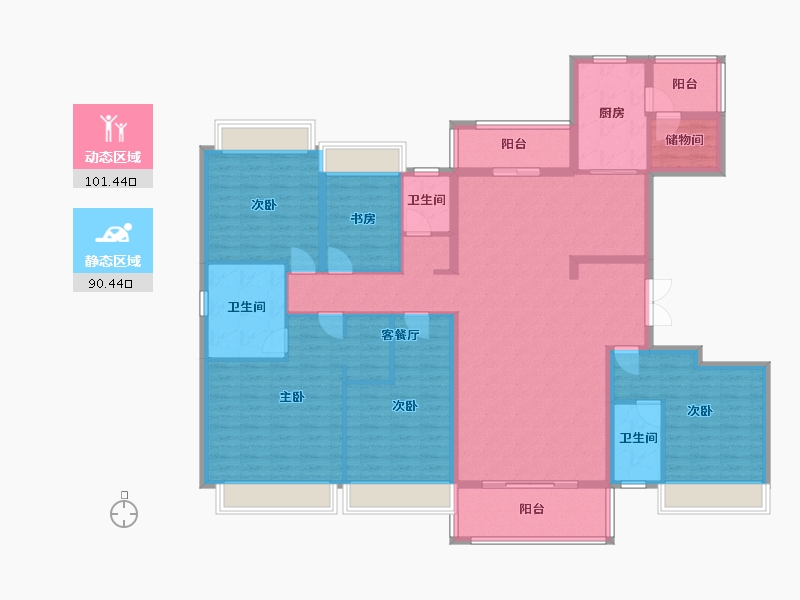 四川省-成都市-美的碧桂园观澜宸府天宸户型215m²-173.55-户型库-动静分区