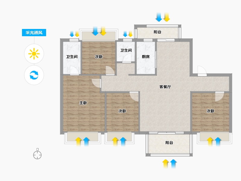 四川省-成都市-美的碧桂园观澜宸府紫宸户型144m²-108.03-户型库-采光通风