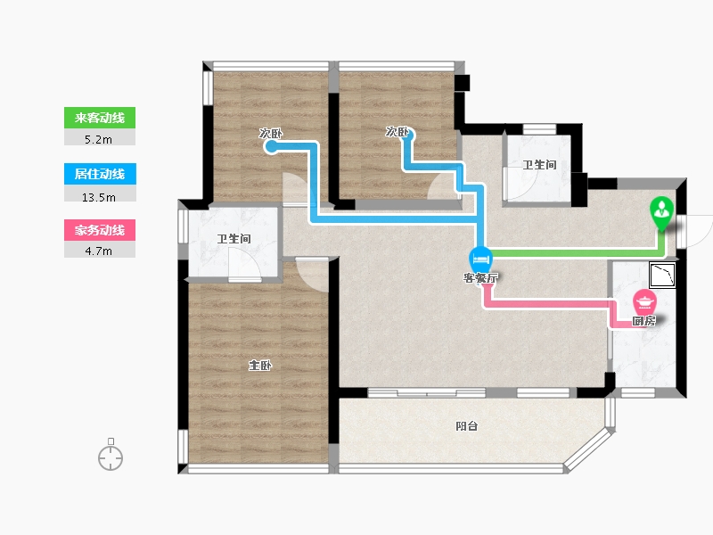 四川省-成都市-明信仕林悦府A2户型105.84㎡-87.10-户型库-动静线