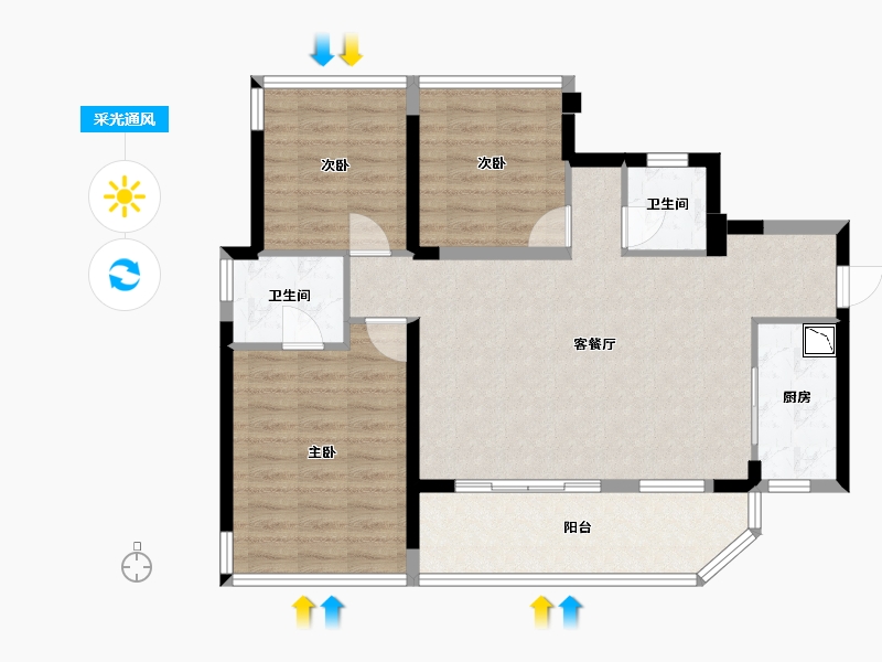 四川省-成都市-明信仕林悦府A2户型105.84㎡-87.10-户型库-采光通风