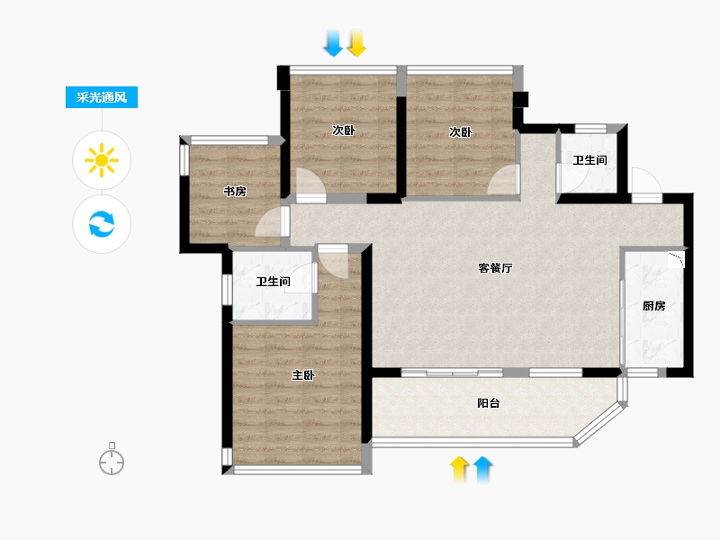 四川省-成都市-明信仕林悦府Ｂ1户型113.73㎡-92.64-户型库-采光通风