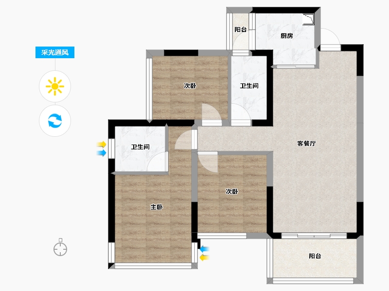 四川省-成都市-明信仕林悦府A3户型93.31㎡-74.82-户型库-采光通风