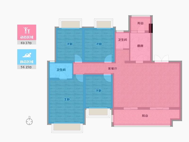 四川省-成都市-人居越秀紫云府Ａ1-1户型141m²-111.87-户型库-动静分区