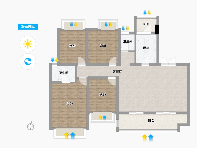 四川省-成都市-人居越秀紫云府Ａ1-1户型141m²-111.87-户型库-采光通风