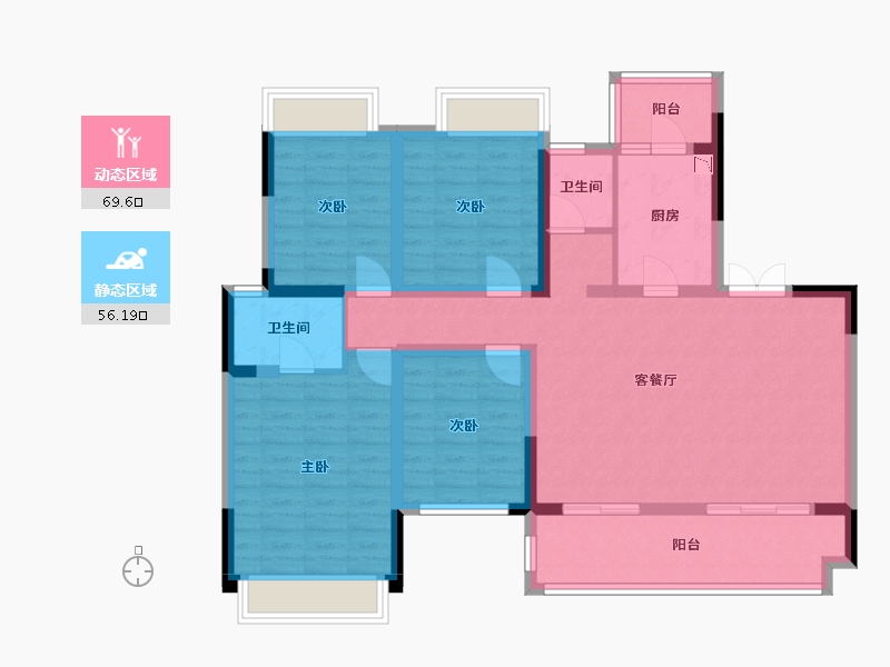 四川省-成都市-人居越秀紫云府Ａ2-1户型141m²-112.10-户型库-动静分区