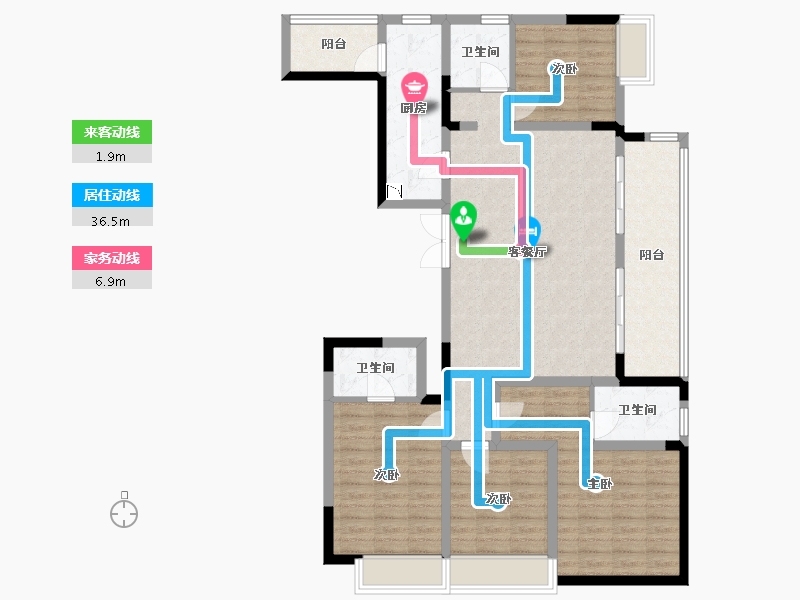 四川省-成都市-人居越秀紫云府Ａ2-2户型141m²-116.08-户型库-动静线