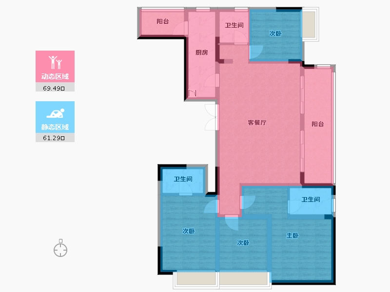 四川省-成都市-人居越秀紫云府Ａ2-2户型141m²-116.08-户型库-动静分区