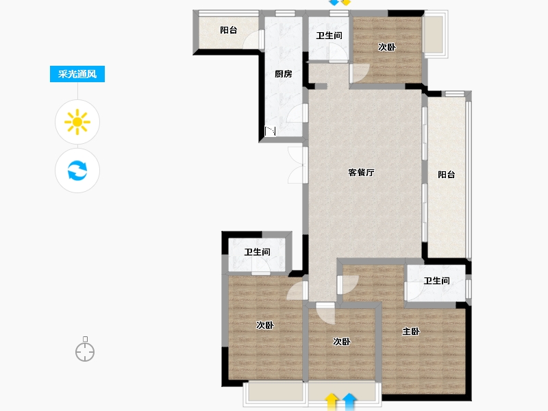 四川省-成都市-人居越秀紫云府Ａ2-2户型141m²-116.08-户型库-采光通风