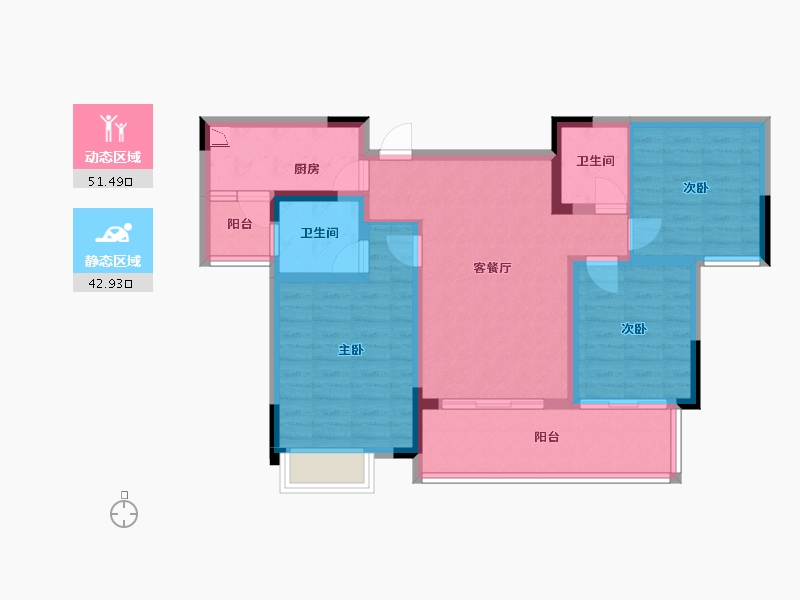 四川省-成都市-人居越秀紫云府D3户型109m²-83.32-户型库-动静分区