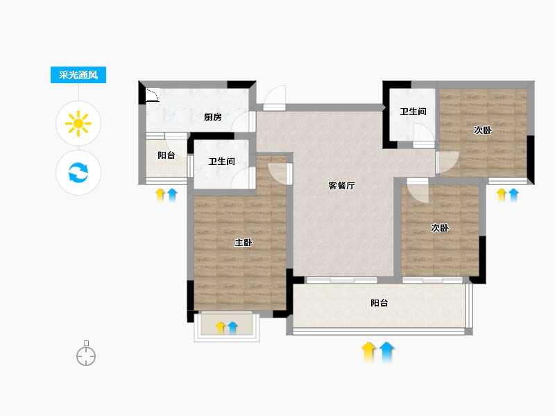 四川省-成都市-人居越秀紫云府D3户型109m²-83.32-户型库-采光通风