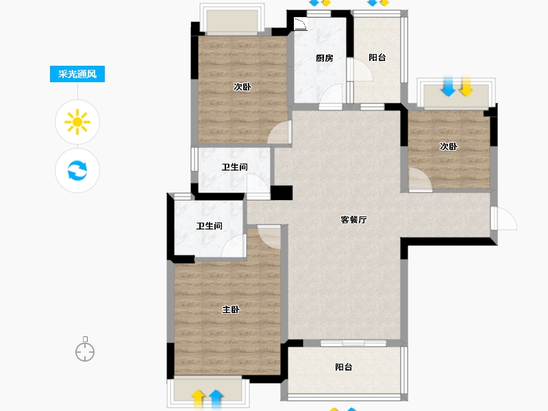 四川省-成都市-人居越秀紫云府D1-1户型121m²-92.51-户型库-采光通风