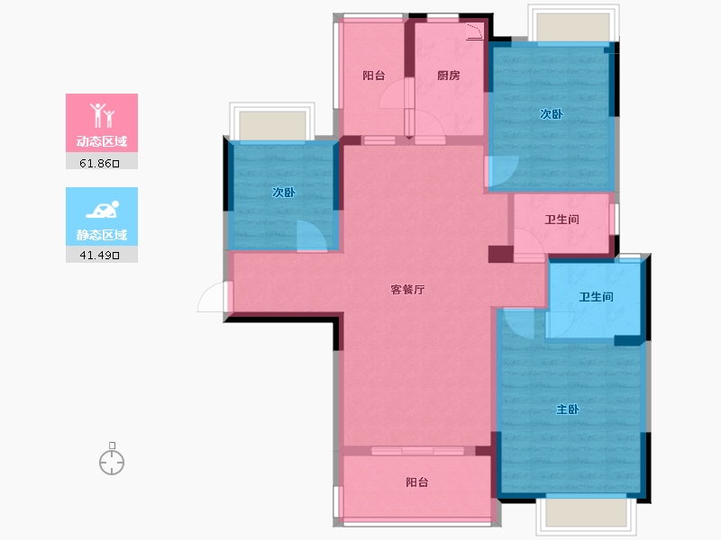 四川省-成都市-人居越秀紫云府D1户型121m²-91.81-户型库-动静分区