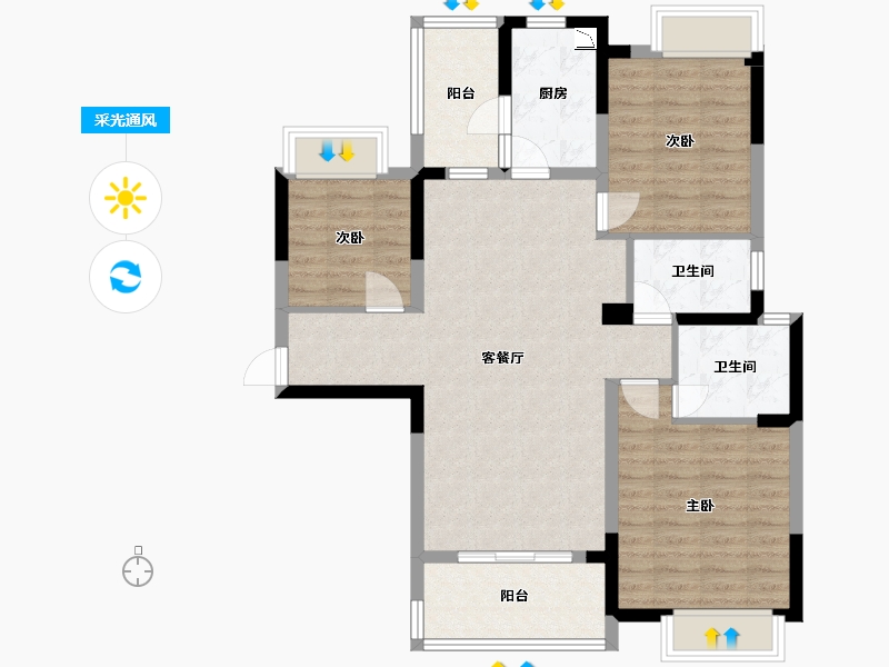 四川省-成都市-人居越秀紫云府D1户型121m²-91.81-户型库-采光通风