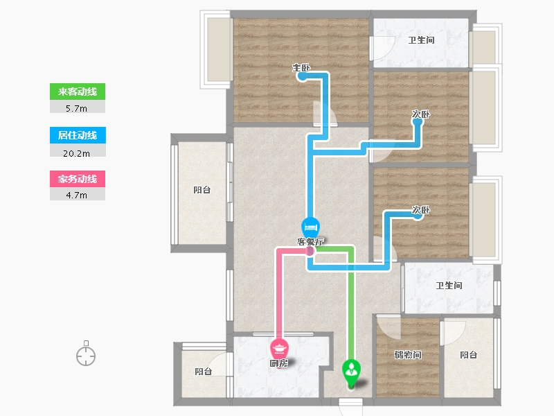 四川省-成都市-天立世纪华府E1户型137m²-103.11-户型库-动静线