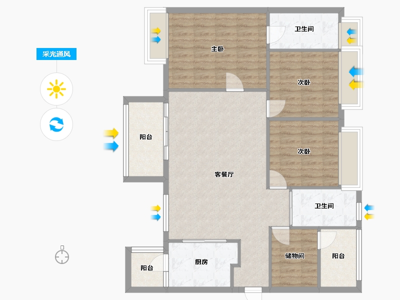 四川省-成都市-天立世纪华府E1户型137m²-103.11-户型库-采光通风