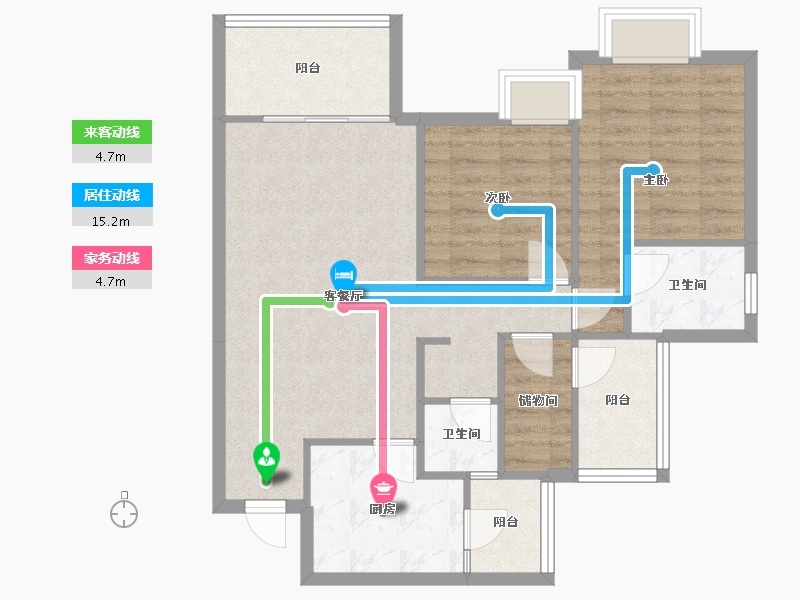 四川省-成都市-天立世纪华府E2户型102m²-78.92-户型库-动静线